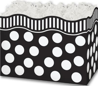 Black and White Dots Gift Basket Boxes, 10 1/4 x 6 x 7 1/2 - Gifts Baskets Wholesale Supplies Shop