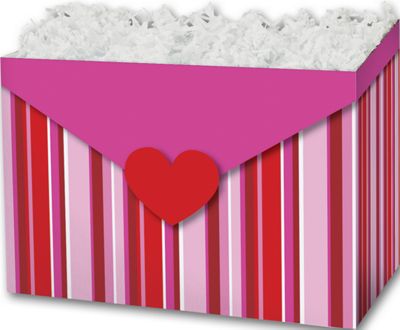 Stripes and Hearts Gift Basket Boxes, 10 1/4 x 6 x 7 1/2' - Gifts Baskets Wholesale Supplies Shop