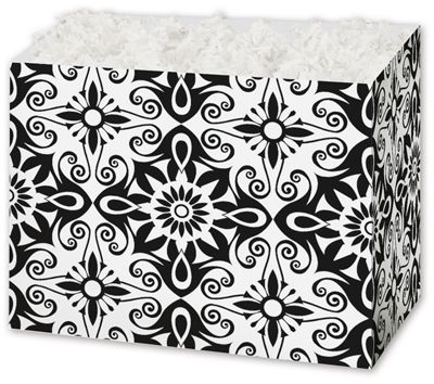 Black & White Medallions Gift Basket Boxes, 6 3/4 x 4 x 5