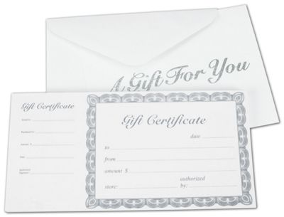 Ivory Gift Certificates, Silver, 8 3/8 x 4 1/8