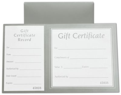 Metallic Silver Square Gift Certificates w/ Folder, 8 x 5' - Gifts Baskets Wholesale Supplies Shop