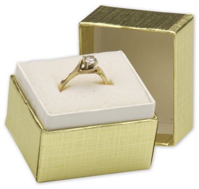 Gold Linen Jewelry Boxes, 1 1/2 x 1 1/4 x 1 1/2' - Gifts Baskets Wholesale Supplies Shop