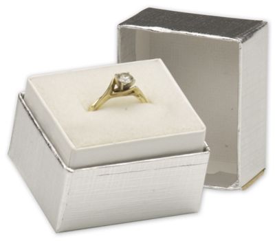 Silver Linen Jewelry Boxes, 1 1/2 x 1 1/4 x 1 1/2' - Gifts Baskets Wholesale Supplies Shop