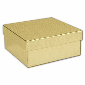 Gold Linen Jewelry Boxes, 3 1/2 x 3 1/2 x 1 1/2'