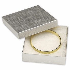 Silver Linen Jewelry Boxes, 3 1/2 x 3 1/2 x 1'