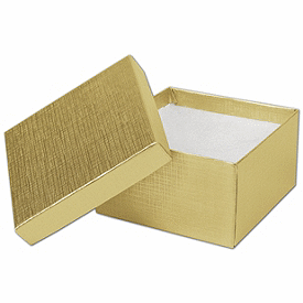 Gold Linen Jewelry Boxes, 3 1/2 x 3 1/2 x 2'