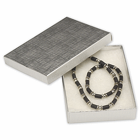 Silver Linen Jewelry Boxes, 5 1/4 x 3 3/4 x 7/8'