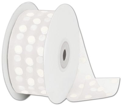 Sheer White/White Dots Ribbon, 1 1/2' x 25 Yds - Gifts Baskets Wholesale Supplies Shop