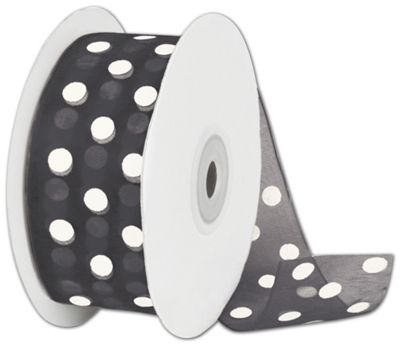 Sheer Black/White Dots Ribbon, 1 1/2 x 25 Yds