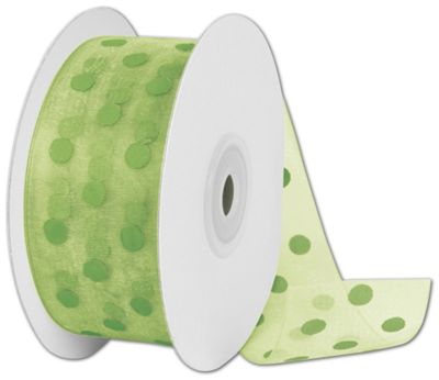 Sheer Lime/Lime Dots Ribbon, 1 1/2' x 25 Yds - Gifts Baskets Wholesale Supplies Shop