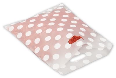 White Dots Frosted High Density Merchandise Bags, 12 x 15' - Gifts Baskets Wholesale Supplies Shop