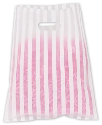 White Stripe Frosted High Density Merchandise Bags, 12x15' - Gifts Baskets Wholesale Supplies Shop