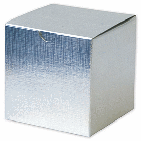 Silver Linen Foil One-Piece Gift Boxes, 4 x 4 x 4