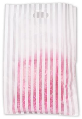 White Stripe Frosted High Density Merchandise Bags - Gifts Baskets Wholesale Supplies Shop