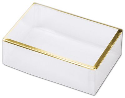 Clear Gold Trimmed Boxes, 2-Piece, 4 1/2 x 3 x 1 3/8' - Gifts Baskets Wholesale Supplies Shop
