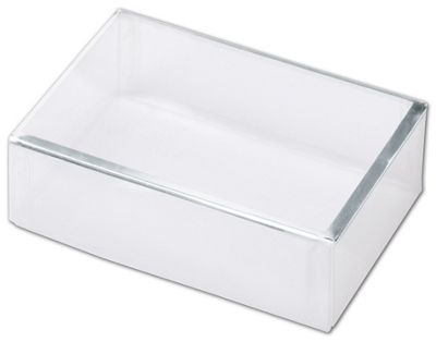 Clear Silver Trimmed Boxes, 2-Piece, 4 1/2 x 3 x 1 3/8