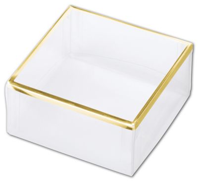 Clear Gold Trimmed Boxes, 2-Piece, 3 x 3 x 1 3/8