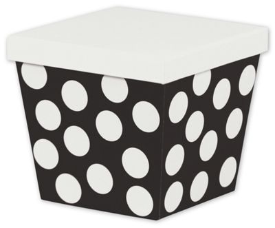 Black & White Dots Angled Gourmet Boxes, 6 1/2x6 1/2x5 5/8 - Gifts Baskets Wholesale Supplies Shop