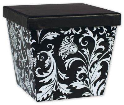 Damask Angled Gourmet Boxes, 6 1/2 x 6 1/2 x 5 5/8' - Gifts Baskets Wholesale Supplies Shop