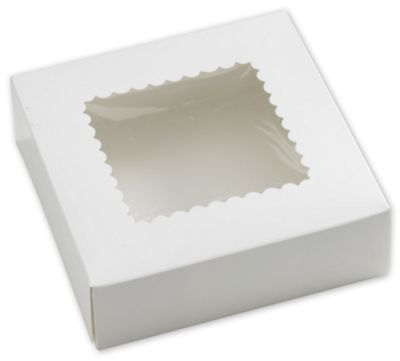 White Windowed Bakery Boxes, 1 Piece, 8 x 8 x 2 1/2' - Gifts Baskets Wholesale Supplies Shop
