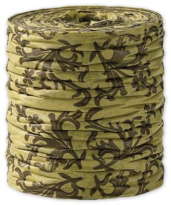 Crinkle Paper Brown & Sage Damask Ribbon, 1 1/2 x 25 Yds