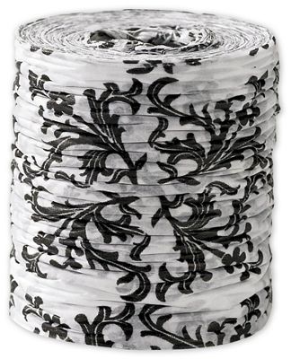 Crinkle Paper Black & White Damask Ribbon, 1 1/2 x 25 Yds