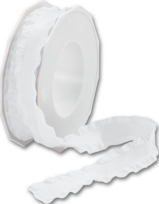 Double Ruffle White Ribbon, 7/8' x 16 1/2 Yds - Gifts Baskets Wholesale Supplies Shop