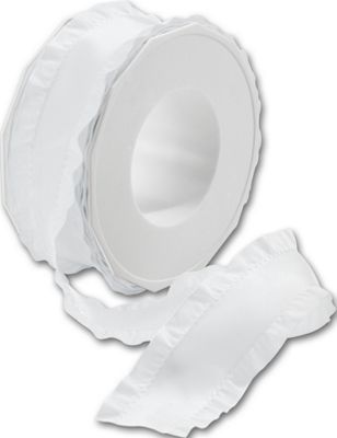 Double Ruffle White Ribbon, 1 1/2' x 16 1/2 Yds - Gifts Baskets Wholesale Supplies Shop
