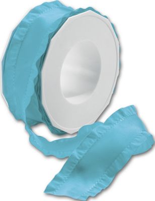 Double Ruffle Misty Turquoise Ribbon, 1 1/2' x 16 1/2 Yds - Gifts Baskets Wholesale Supplies Shop