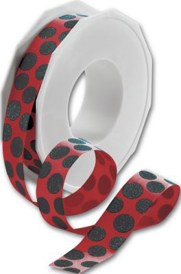 Sugar Dots Red/Black Ribbon, 7/8' x 20 Yds - Gifts Baskets Wholesale Supplies Shop