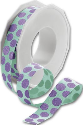 Sugar Dots Aqua/Lavender Ribbon, 7/8' x 20 Yds - Gifts Baskets Wholesale Supplies Shop