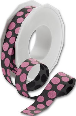 Sugar Dots Black/Hot Pink Ribbon, 7/8' x 20 Yds - Gifts Baskets Wholesale Supplies Shop