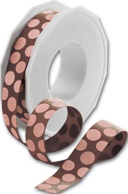 Sugar Dots Brown/Pink Ribbon, 7/8' x 20 Yds - Gifts Baskets Wholesale Supplies Shop