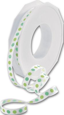 Dazzle Dots Tropical Blue/Apple Green Ribbon, 3/8'x20 Yds - Gifts Baskets Wholesale Supplies Shop