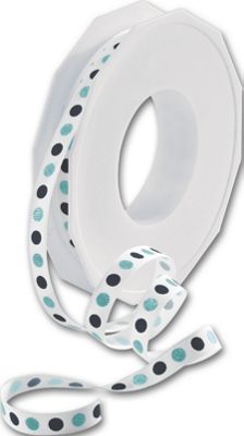 Dazzle Dots Turquoise/Black Ribbon, 3/8' x 20 Yds - Gifts Baskets Wholesale Supplies Shop