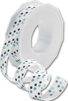Dazzle Dots Turquoise/Black Ribbon, 7/8' x 20 Yds - Gifts Baskets Wholesale Supplies Shop