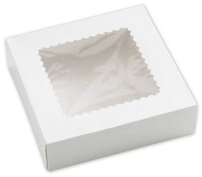 White Windowed Bakery Boxes, 1 Piece, 9 x 9 x 2 1/2' - Gifts Baskets Wholesale Supplies Shop