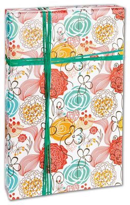 Retro Floral White Gift Wrap, 24 x 417
