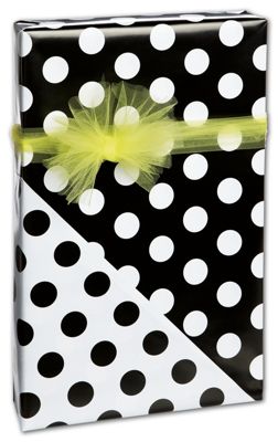 Black Dots on White Reversible Gift Wrap, 24 x 417