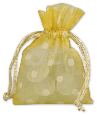 Yellow Polka Dot Organdy Bags, 3 x 4' - Gifts Baskets Wholesale Supplies Shop