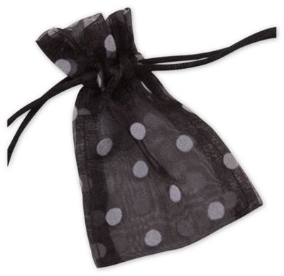 Black Polka Dot Organdy Bags, 3 x 4' - Gifts Baskets Wholesale Supplies Shop