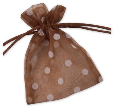 Mocha Polka Dot Organdy Bags, 3 x 4' - Gifts Baskets Wholesale Supplies Shop