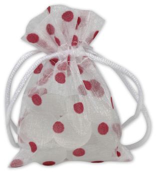 Red Dots on White Polka Dot Organdy Bags, 3 x 4' - Gifts Baskets Wholesale Supplies Shop