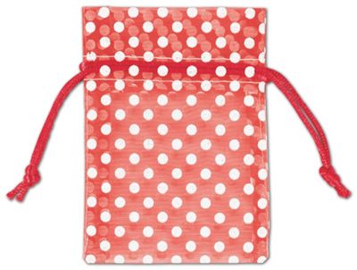 Red Polka Dot Organdy Bags, 3 x 4