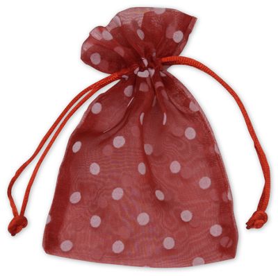 White Dots on Red Polka Dot Organdy Bags, 4 x 6' - Gifts Baskets Wholesale Supplies Shop