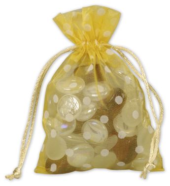 Yellow Polka Dot Organdy Bags, 4 x 6' - Gifts Baskets Wholesale Supplies Shop