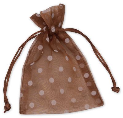 Mocha Polka Dot Organdy Bags, 4 x 6' - Gifts Baskets Wholesale Supplies Shop