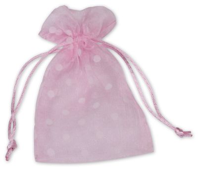 Pink Polka Dot Organdy Bags, 4 x 6' - Gifts Baskets Wholesale Supplies Shop