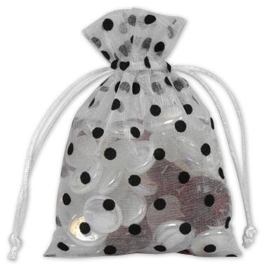 Black Dots on White Polka Dot Organdy Bags, 4 x 6' - Gifts Baskets Wholesale Supplies Shop