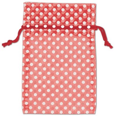 Red Polka Dot Organdy Bags, 4 x 6